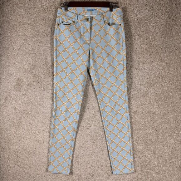 J Mclaughlin Lexi Skinny Jeans Women's Size 2 Blue Bamboo Print Mid Rise Pants - Picture 1 of 10